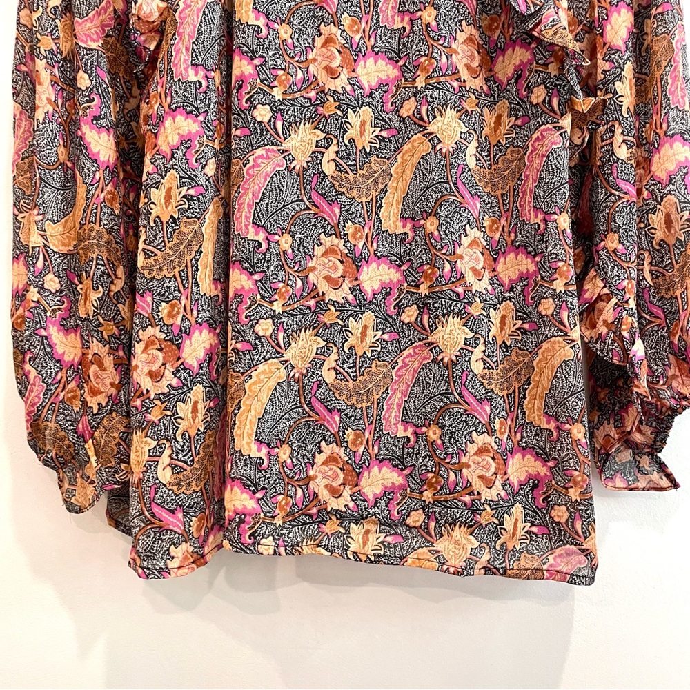 Entro Leaf Pattern Chiffon Lined Ruffle Trim Top - image 4